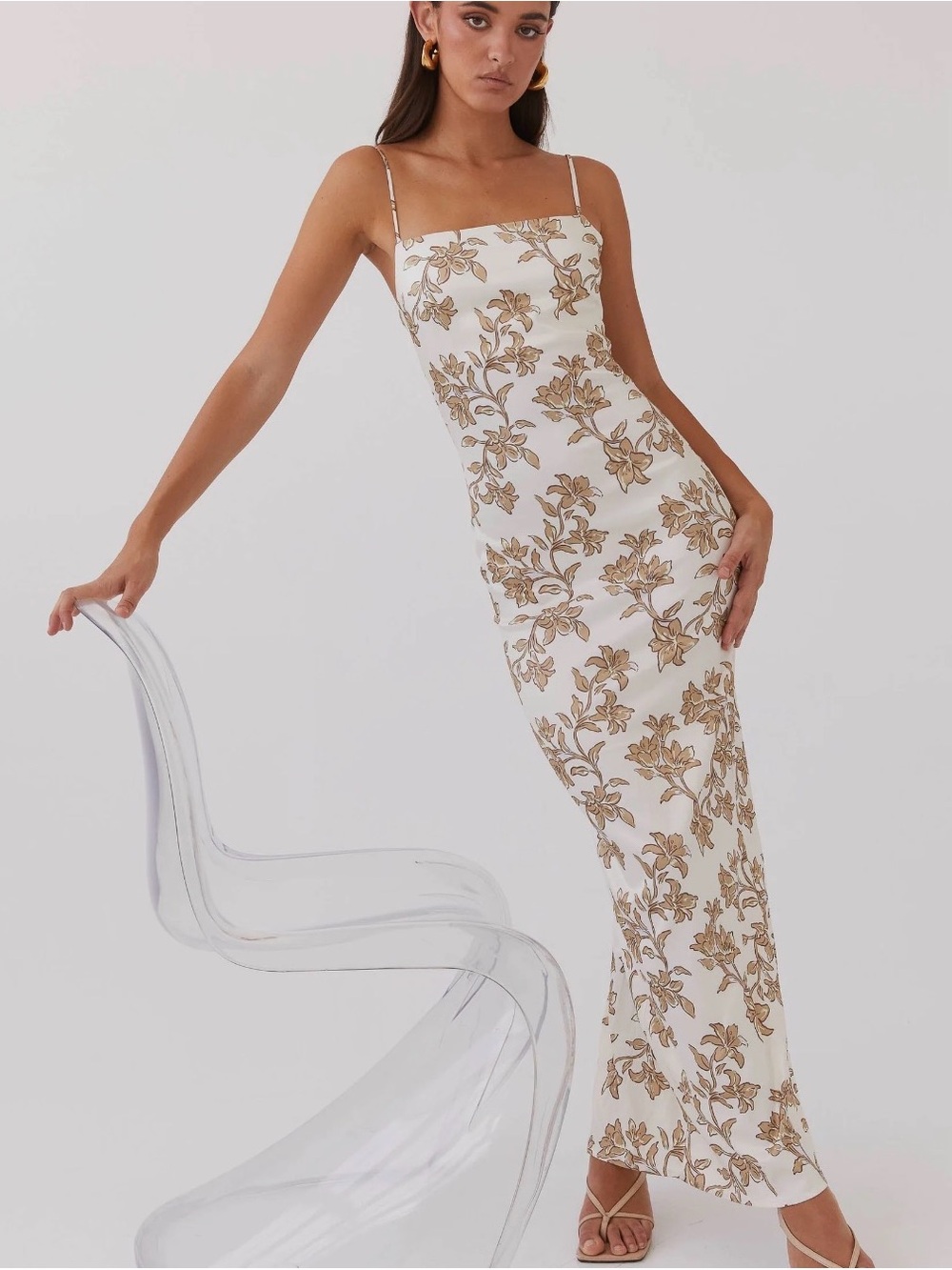 Peppermayo White Strapless Floral Dress with Gold Print